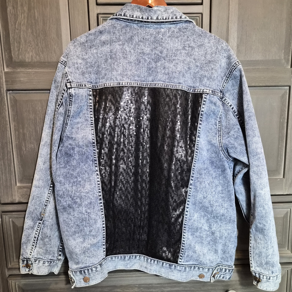 S by Serena Light Blue Jean Jacket with Black Sequin Detail